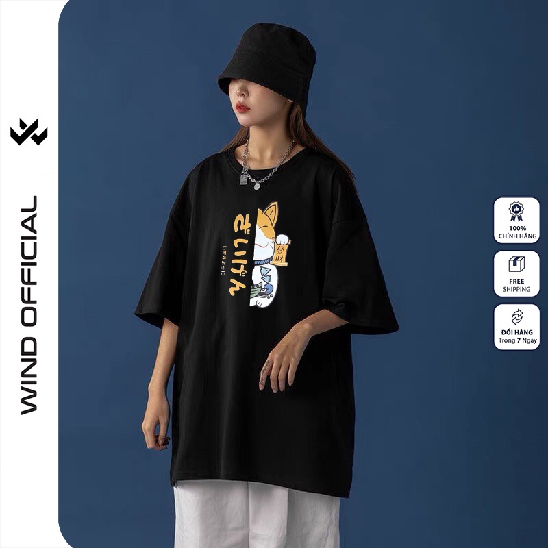 Áo thun tay lỡ WIND phông unisex form rộng Mèo Hàn nam nữ oversize ulzzang