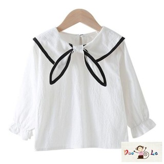 Doula ~ children cotton linen bottoming shirt girls doll shirt new shirt spring autumn long-sleeved shirt girls short-sleeved top summer