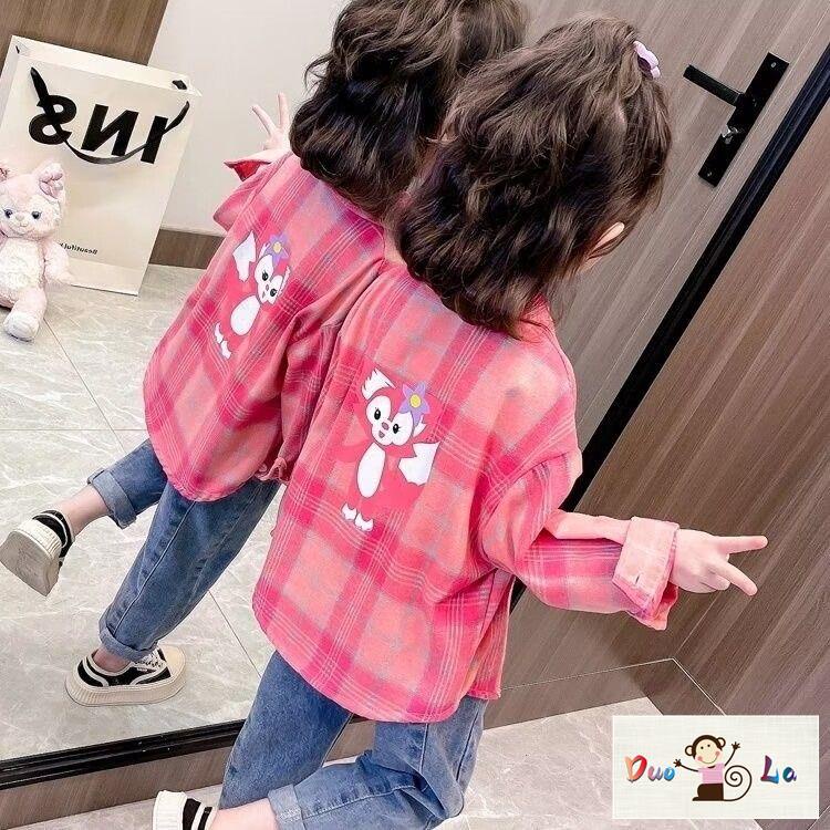 Doula ~ áo sơ mi bé gái spring autumn 2023 phong cách mới thời trang giản dị kẻ sọc dài tay trẻ em phong cách mùa xuân áo khoác bé gái