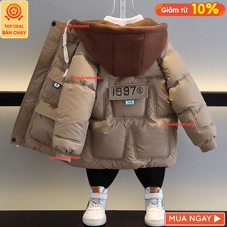 Áo phao giữ ấm cho bé ,Áo khoác phao mùa đông dáng dài cho bé trai trần bông lót lông siêu dày SUNKIDVIETNAM
