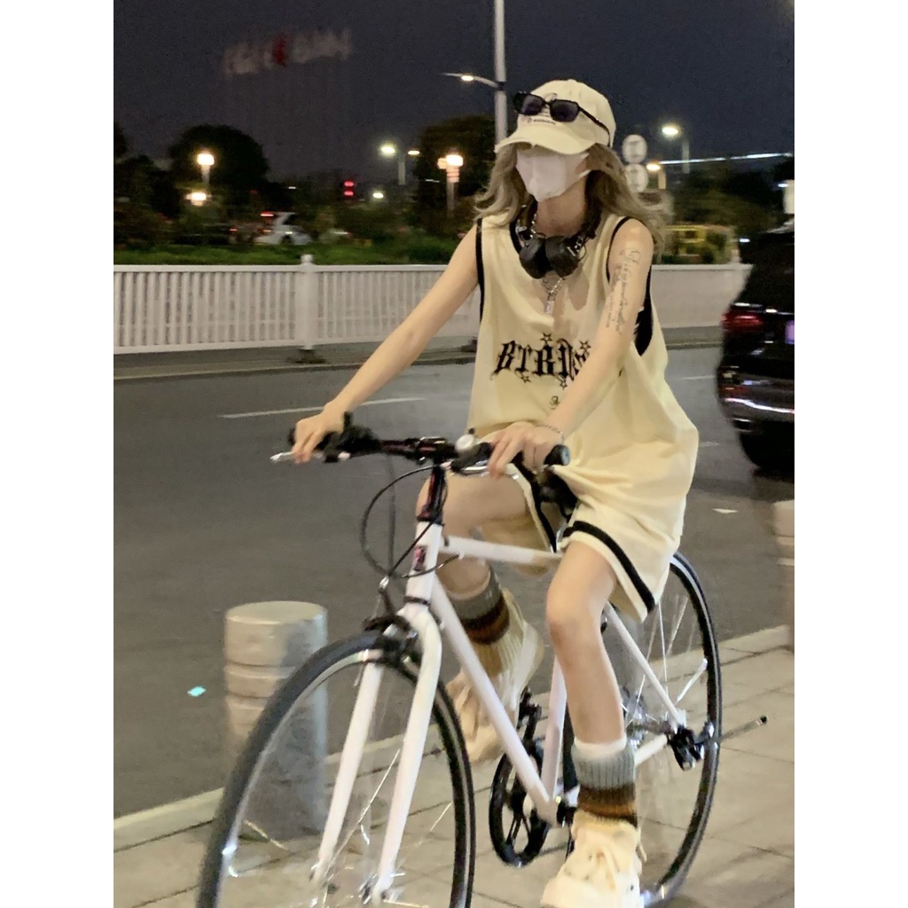 2023 篮球服 运动 套装 女 宽松 无袖 背心 球衣 学生 休闲 球裤 两件套 2023 áo bóng rổ phù hợp với nữ sinh áo vest không tay rộng rãi jersey quần dài giải trí hai-mảnh bóng8.16