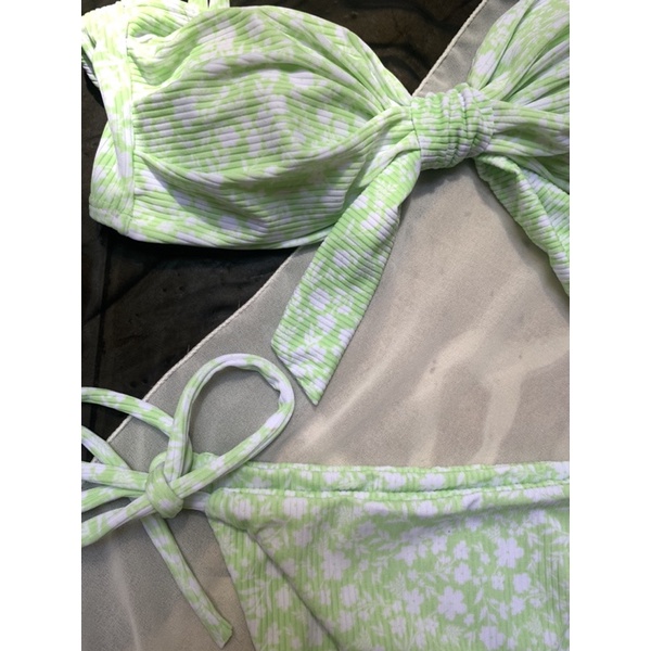 Bikini đồ bơi 2 mảnh cột nơ chất gân xanh hoa nhí