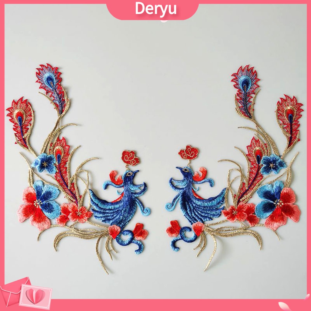 Cá Tuyết| 1 Cặp Miếng Vá Thêu Hình Chim Phượng Hoàng Bằng Polyester Trang Trí Sườn Xám