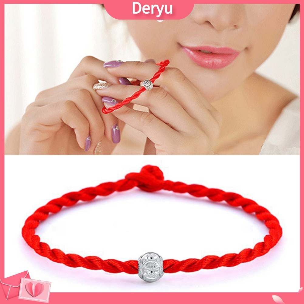 Vòng đeo tay may mắn kiểu dây bện màu đỏ phối hạt mạ bạc
