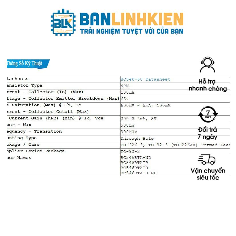 Combo 5 Chiếc BC547C TO92 TRANS NPN 0.1A 50V