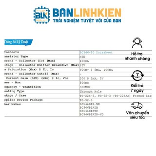 Combo 5 Chiếc BC547C TO92 TRANS NPN 0.1A 50V