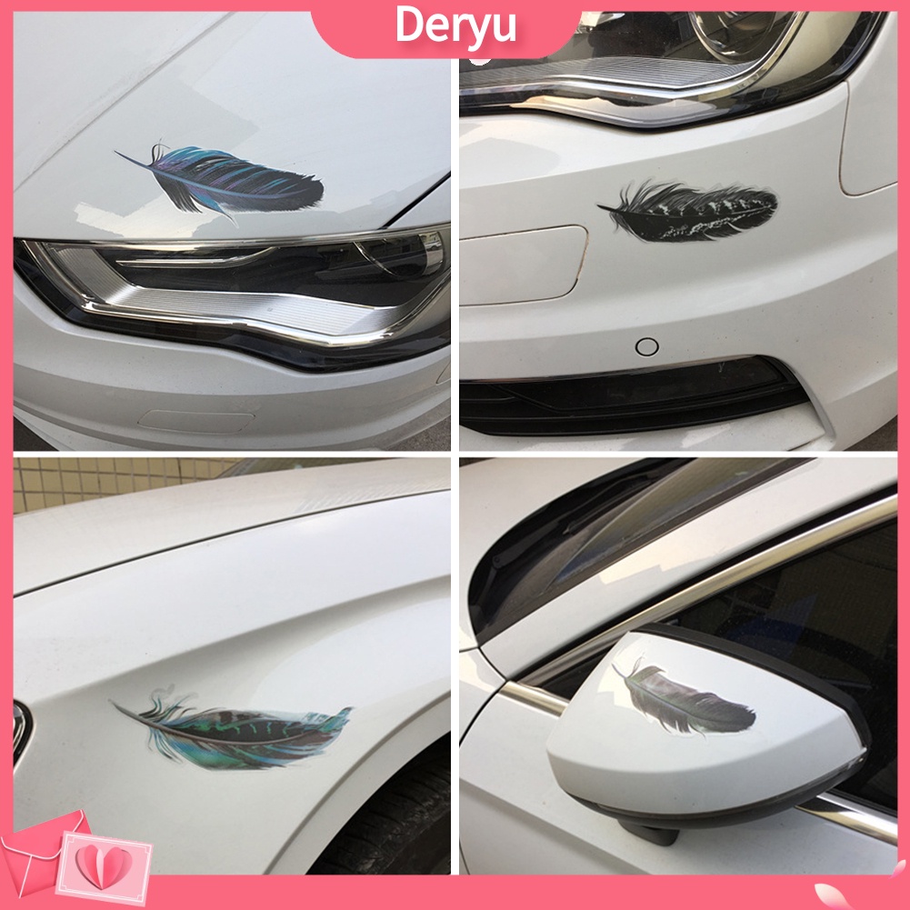 1 Bộ Đề Can Dán Trang Trí Gương Chiếu Hậu Xe Hơi Hình Lông Vũ Nhiều Màu Sắc Sáng Tạo