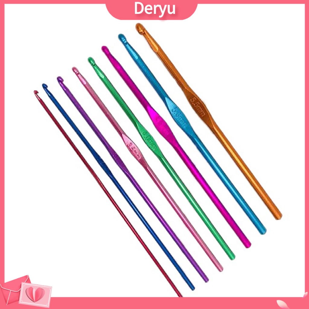 Bộ 8 kim móc len bằng nhôm nhiều màu sắc tùy chọn 2-5.5mm