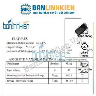 IC Nguồn 78L05 SOT89 0.1A 5V