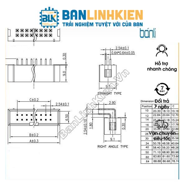 Đầu IDE10 Đực Thẳng 2.54MM