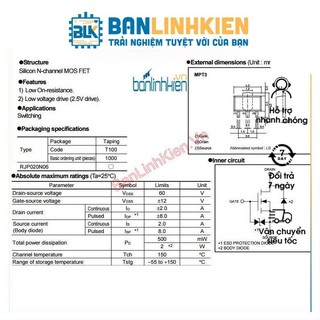 [Bán Linh Kiện] RJP020N06 SOT89 MOSFET N-CH 2A 60V (KEC)