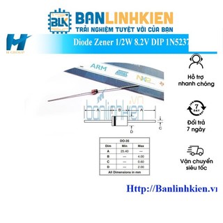 Diode zener 1/2w 8.2v dip 1n5237b