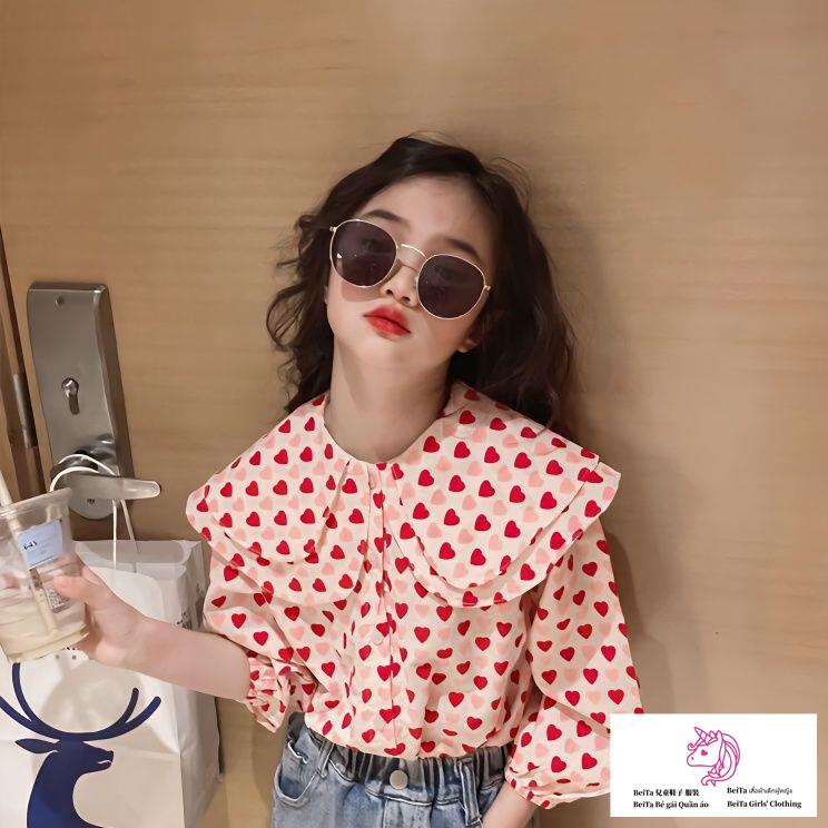Beita ~ girls phiên bản hàn quốc áo sơ mi cổ búp bê mùa xuân phong cách mới áo sơ mi trẻ em trung niên phong cách mỏng mùa xuân thu hàng đầu hợp thời trang