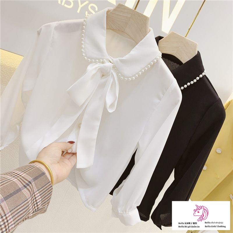 Beita ~ áo sơ mi bé gái mùa xuân thu phong cách mới 2023 thời trang trẻ em phiên bản hàn quốc nơ áo sơ mi voan cho bé