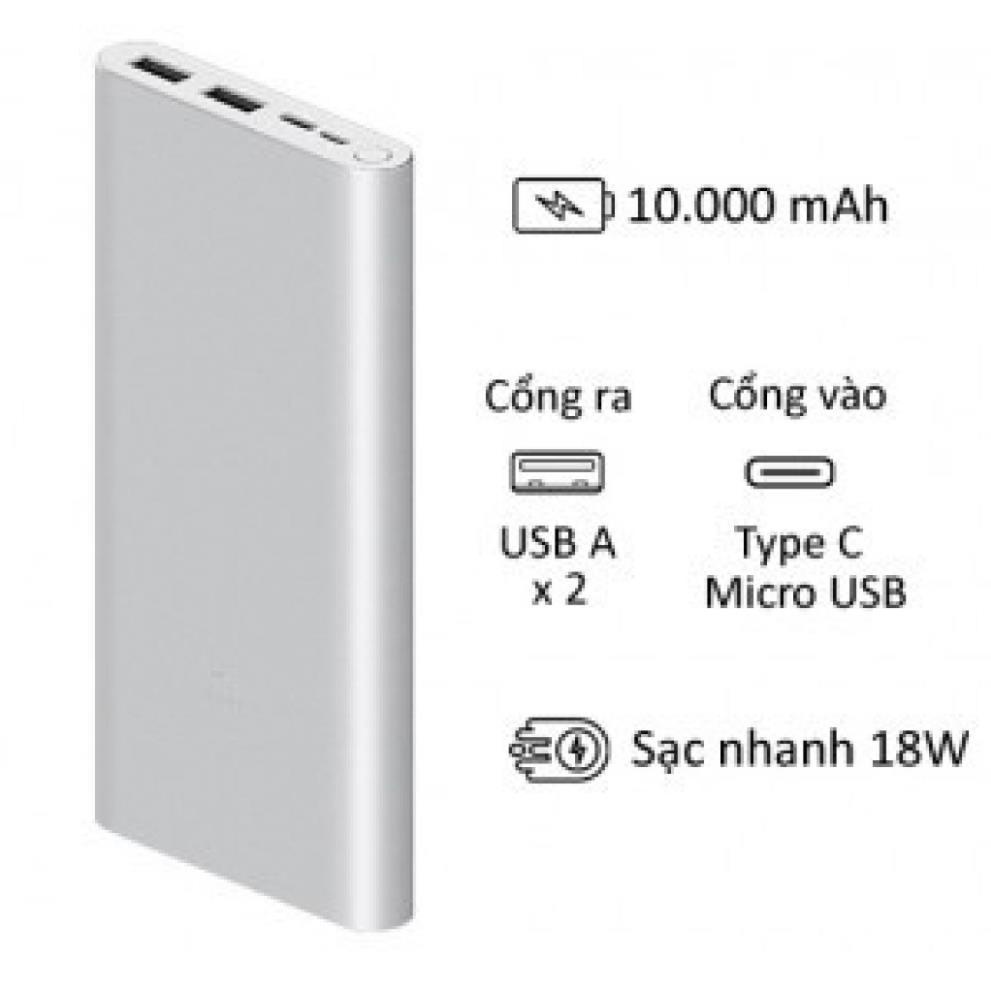 Sạc Dự Phòng, Sạc Dự Phòng Xiaomi Gen 3 10000mAh  - bảo hành 2 Năm