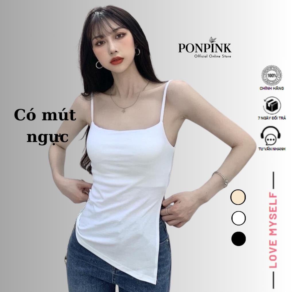 Áo 2 Dây Xẻ Tà Có Mút , Áo Kiểu Nữ Ôm Body Thiết Kế Vạt Chéo Hack Eo Cực Đỉnh -2D1-