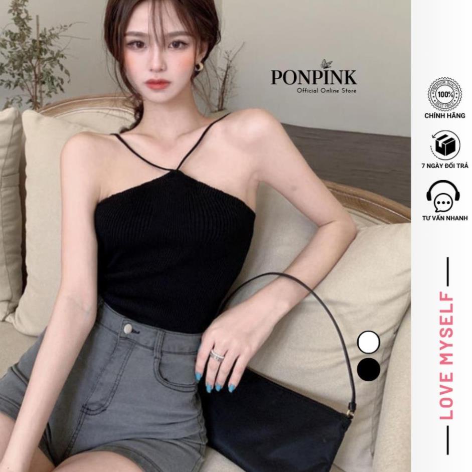Áo 2 dây croptop dạng yếm, Áo yếm nữ hai dây chất thun gân cực xinh 2D17