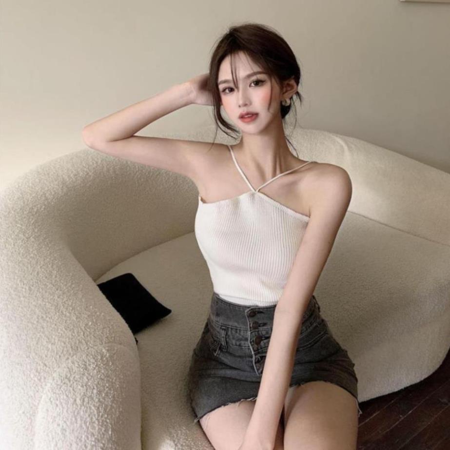 Áo 2 dây croptop dạng yếm, Áo yếm nữ hai dây chất thun gân cực xinh 2D17 | BigBuy360 - bigbuy360.vn