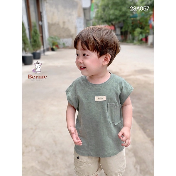 Áo cộc tay bé trai bé gái Bernie - Áo sát nách bé trai bé gái mùa hè chất cotton xước đáp ngực cho bé từ 9-22kg- 23A057