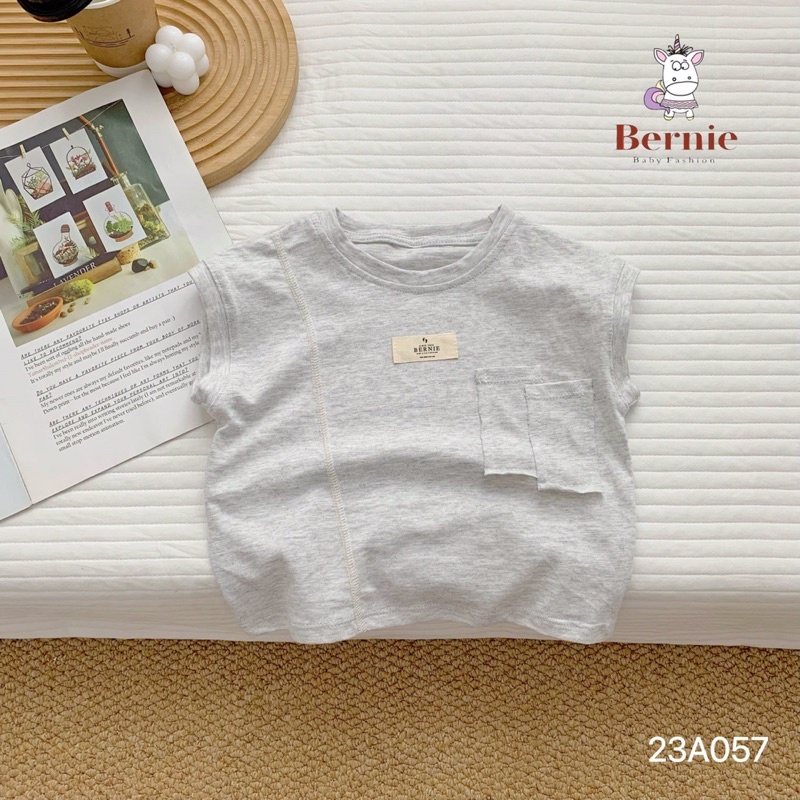 Áo cộc tay bé trai bé gái Bernie - Áo sát nách bé trai bé gái mùa hè chất cotton xước đáp ngực cho bé từ 9-22kg- 23A057