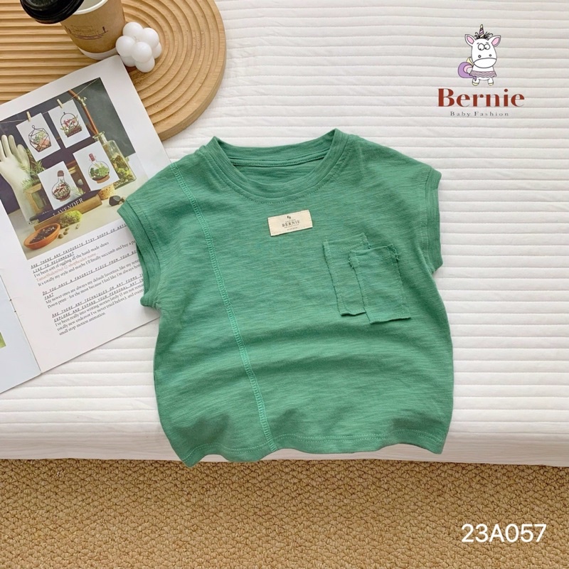 Áo cộc tay bé trai bé gái Bernie - Áo sát nách bé trai bé gái mùa hè chất cotton xước đáp ngực cho bé từ 9-22kg- 23A057