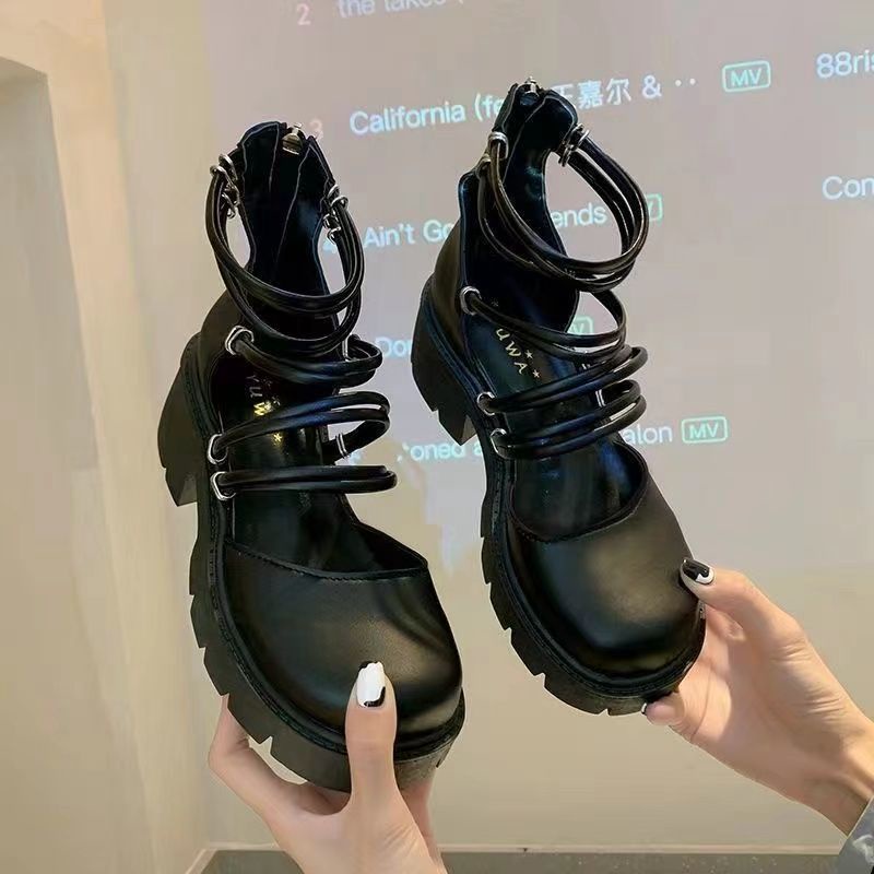 Retro mary jane giày cao gót baotou xăng đan nữ gót dày 2023 dép la mã phong cách anh