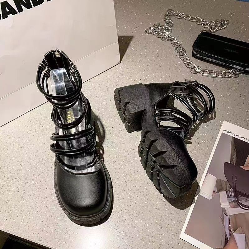 Retro mary jane giày cao gót baotou xăng đan nữ gót dày 2023 dép la mã phong cách anh