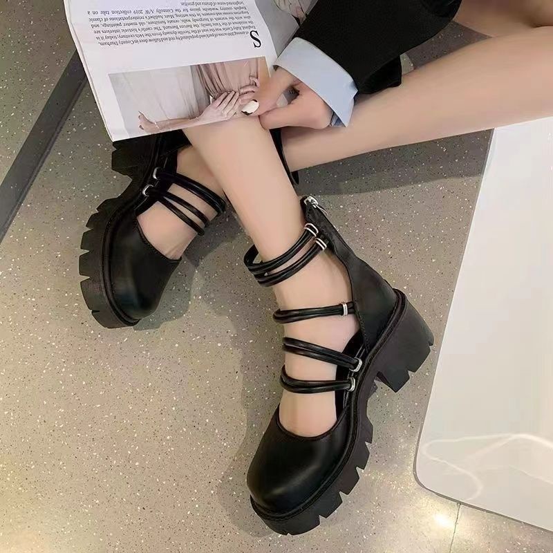 Retro mary jane giày cao gót baotou xăng đan nữ gót dày 2023 dép la mã phong cách anh