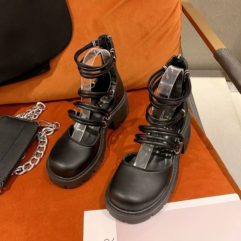 Retro mary jane giày cao gót baotou xăng đan nữ gót dày 2023 dép la mã phong cách anh