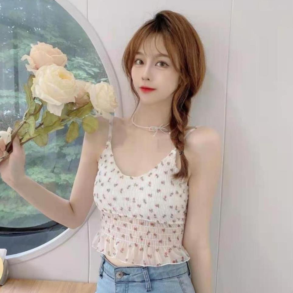 Áo 2 dây nữ GenY có mút ngực phối lưới co giãn in hoa nhí siêu đẹp đi biển cực xinh -2D12- | BigBuy360 - bigbuy360.vn