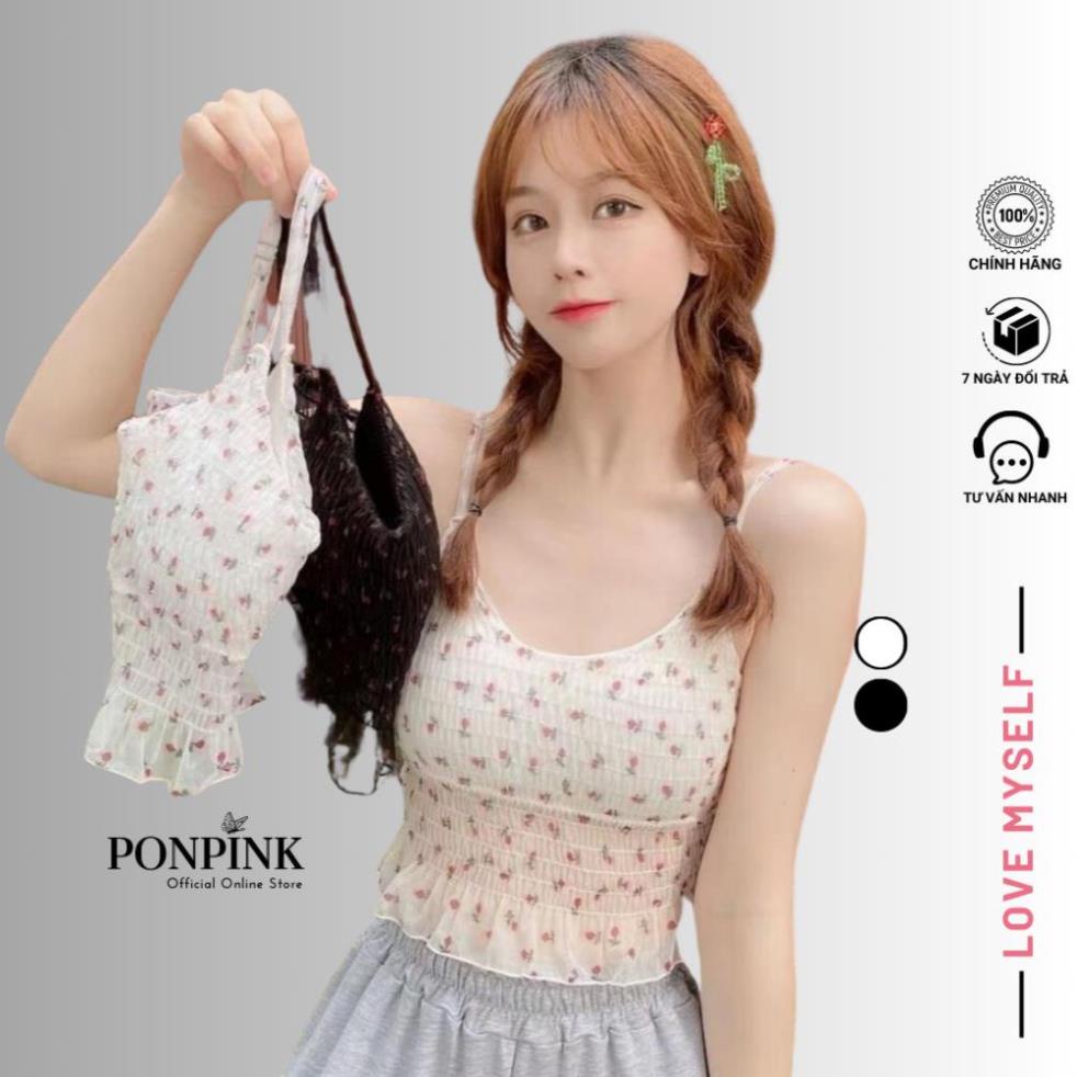 Áo 2 dây nữ GenY có mút ngực phối lưới co giãn in hoa nhí siêu đẹp đi biển cực xinh -2D12- | BigBuy360 - bigbuy360.vn