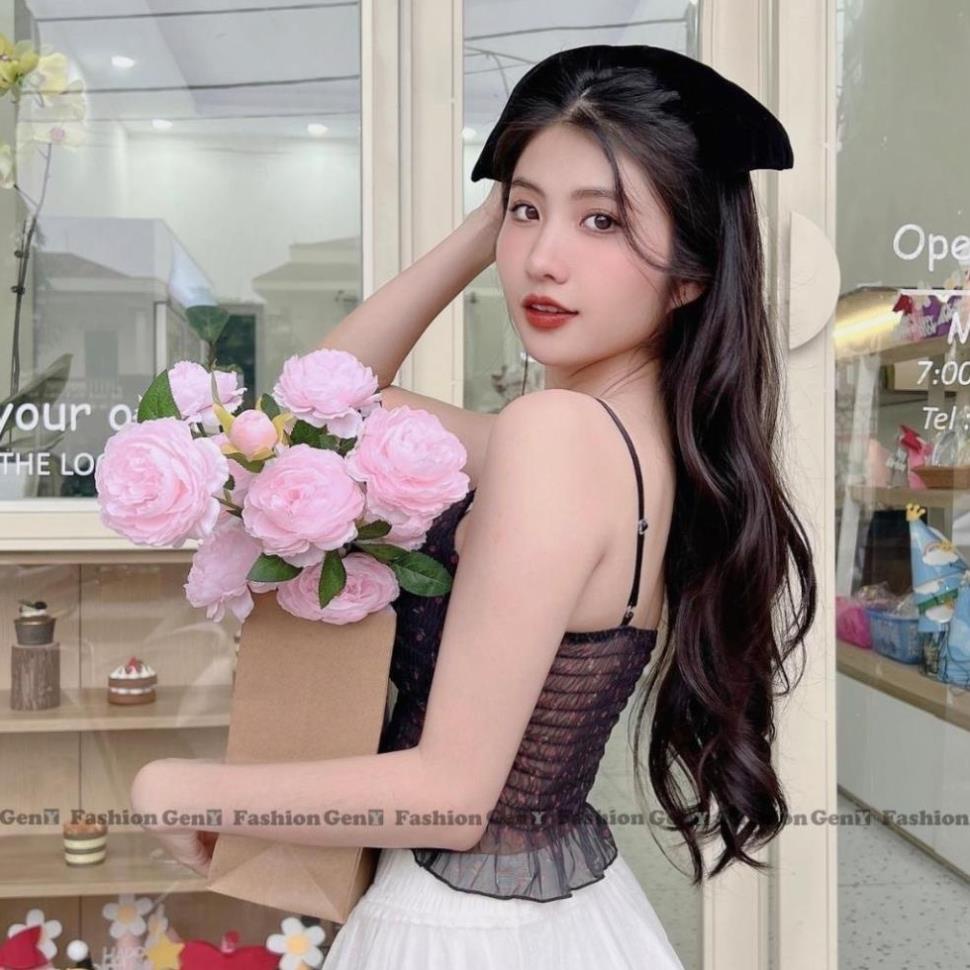 Áo 2 dây nữ GenY có mút ngực phối lưới co giãn in hoa nhí siêu đẹp đi biển cực xinh -2D12- | BigBuy360 - bigbuy360.vn