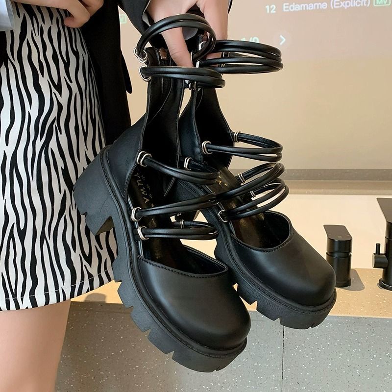 Retro mary jane giày cao gót baotou xăng đan nữ gót dày 2023 dép la mã phong cách anh