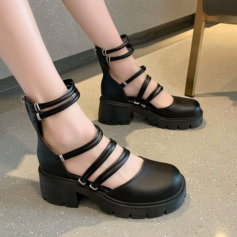 Retro mary jane giày cao gót baotou xăng đan nữ gót dày 2023 dép la mã phong cách anh