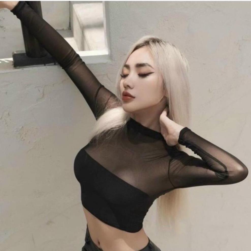 S58 QUÀ TẶNG DÂY CHUN KHI MUA Áo croptop nữ tay dài phối lưới có mút ngực, Áo kiểu nữ ôm body tay lưới sexy -ADT33- | BigBuy360 - bigbuy360.vn