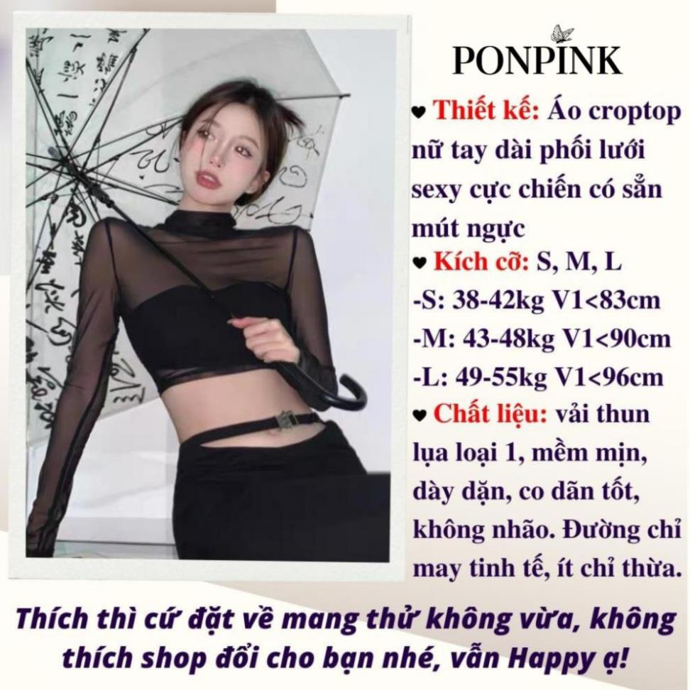 S58 QUÀ TẶNG DÂY CHUN KHI MUA Áo croptop nữ tay dài phối lưới có mút ngực, Áo kiểu nữ ôm body tay lưới sexy -ADT33- | BigBuy360 - bigbuy360.vn