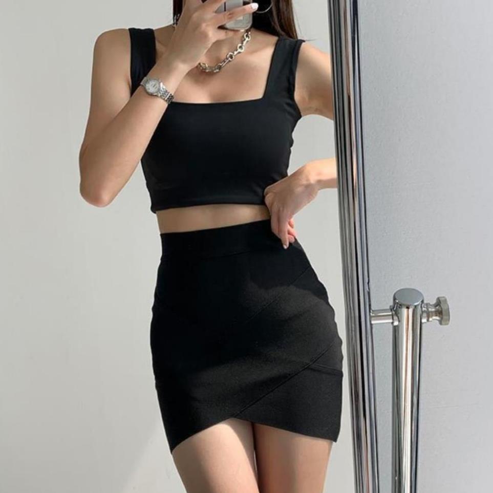 Áo 2 dây bản to có mút ngực cổ vuông Áo croptop hai dây có bigsize ôm body may 2 lớp vải borip dày dặn -2D5- | BigBuy360 - bigbuy360.vn
