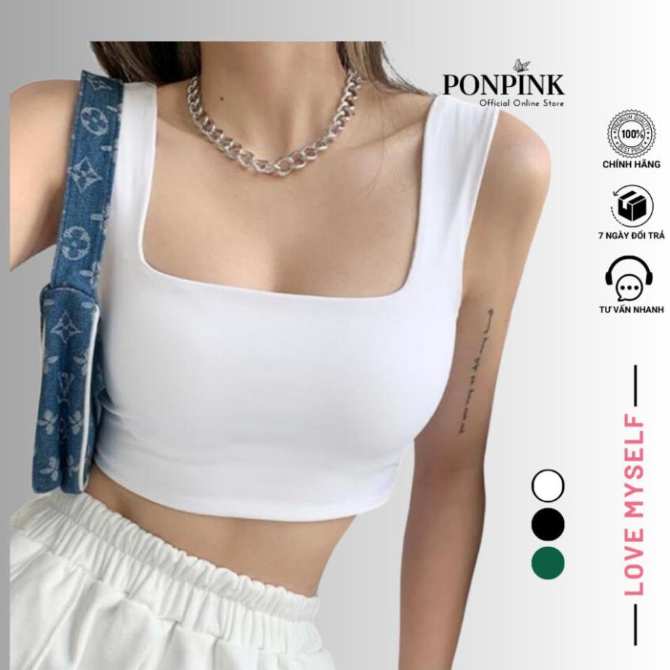 Áo 2 dây bản to có mút ngực cổ vuông Áo croptop hai dây có bigsize ôm body may 2 lớp vải borip dày dặn -2D5- | BigBuy360 - bigbuy360.vn