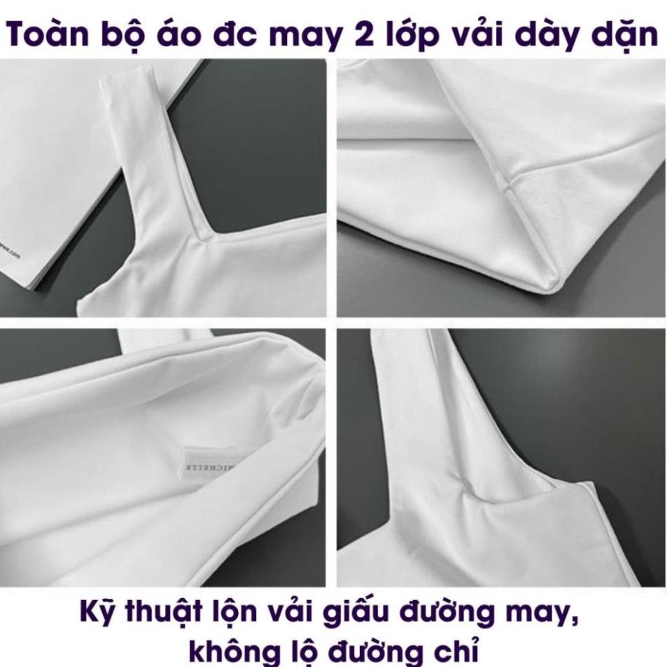 Áo 2 dây bản to có mút ngực cổ vuông Áo croptop hai dây có bigsize ôm body may 2 lớp vải borip dày dặn -2D5- | BigBuy360 - bigbuy360.vn