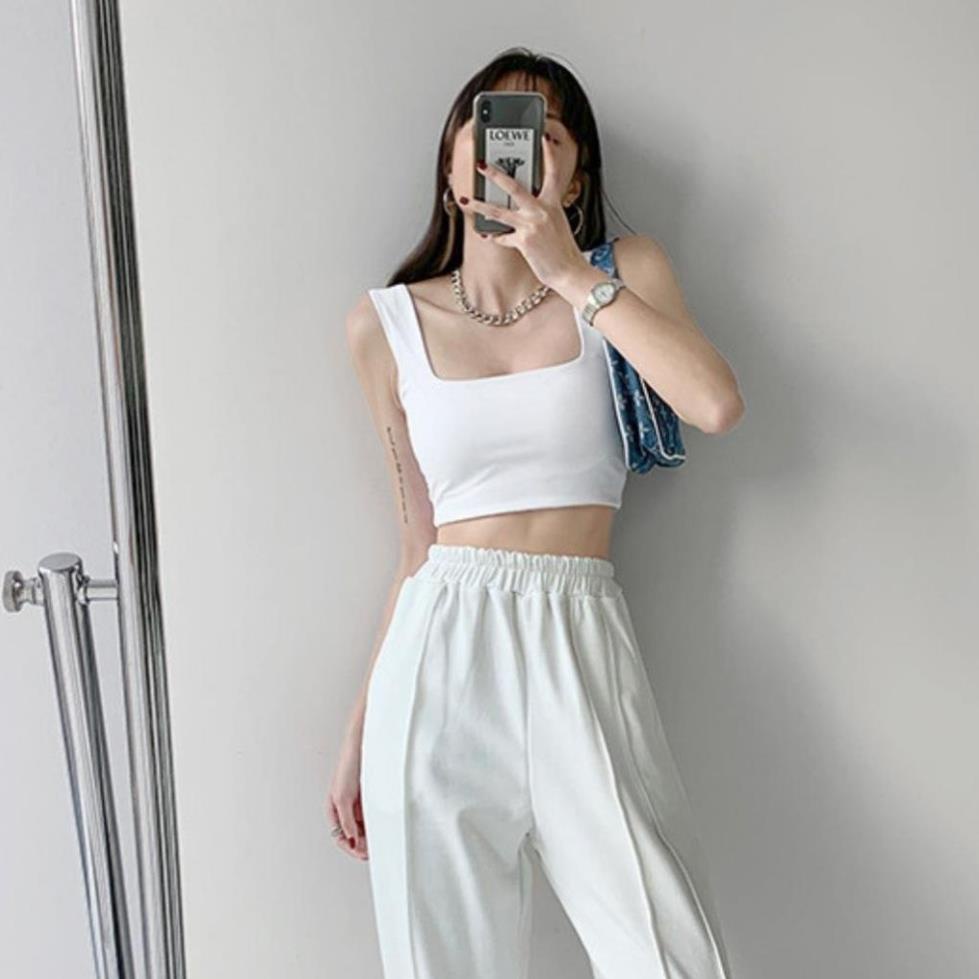 Áo 2 dây bản to có mút ngực cổ vuông Áo croptop hai dây có bigsize ôm body may 2 lớp vải borip dày dặn -2D5- | BigBuy360 - bigbuy360.vn