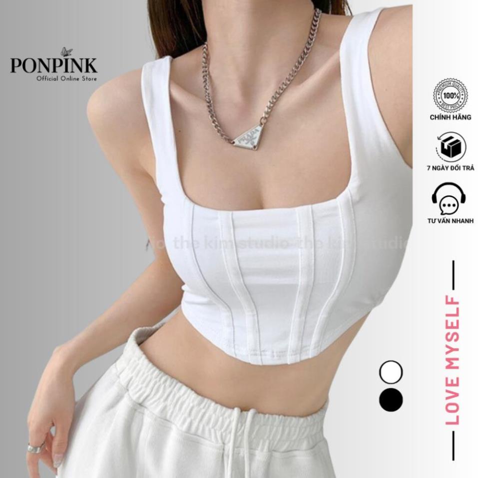 Áo hai dây bản to dáng croptop cổ vuông vạt bầu có mút ngực, áo được may 2 lớp vải cotton dày dặn có bigsize -2D8- | BigBuy360 - bigbuy360.vn