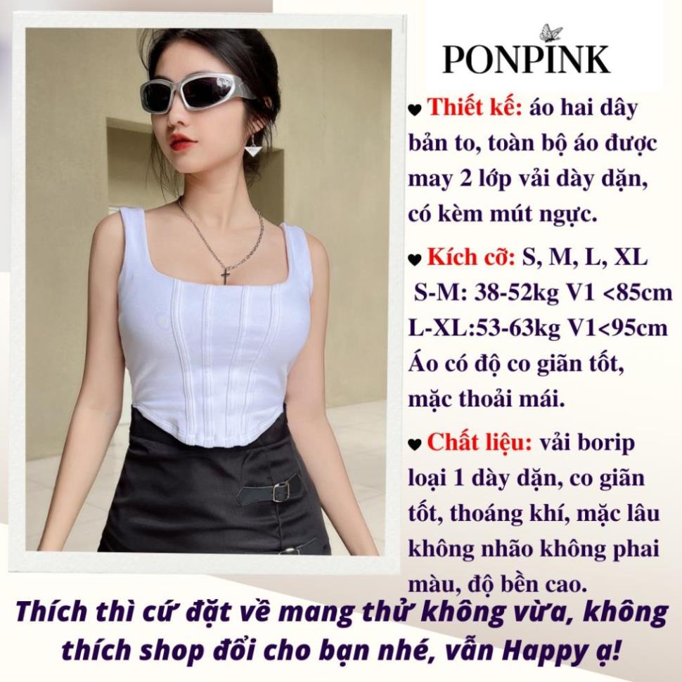 Áo hai dây bản to dáng croptop cổ vuông vạt bầu có mút ngực, áo được may 2 lớp vải cotton dày dặn có bigsize -2D8- | BigBuy360 - bigbuy360.vn