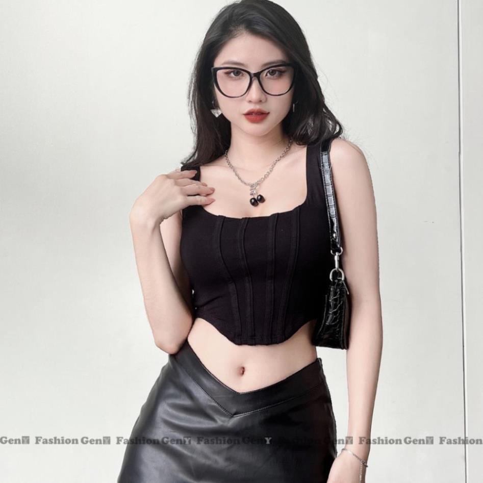 Áo hai dây bản to dáng croptop cổ vuông vạt bầu có mút ngực, áo được may 2 lớp vải cotton dày dặn có bigsize -2D8- | BigBuy360 - bigbuy360.vn