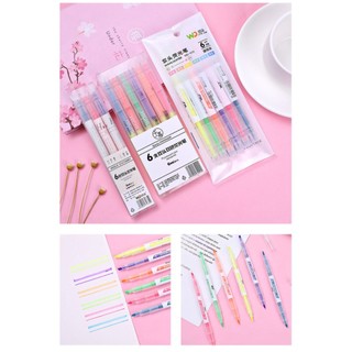 Bút nhớ highlight pastel 2 đầu nhiều màu gồm set 6 bút
