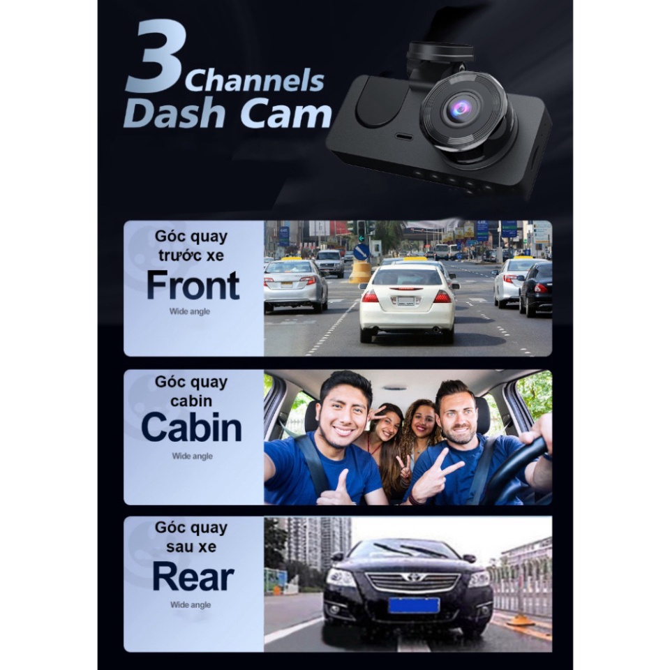 Camera hành trình ô tô New Taxi 3 mắt hình ảnh đảo chiều ghi hình tốc độ cao full HD 1080p hồng ngoại siêu nét