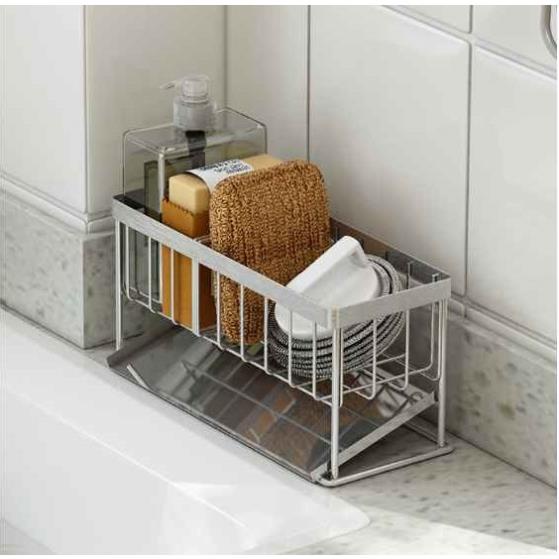 Kệ Đựng Đồ Rửa Chén Bát, Giá Để Giẻ Rửa Bát Inox 2 Ngăn Có Khay Hứng Nước Tiện Dụng