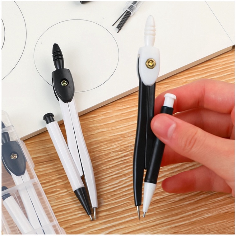 Bộ compa vẽ hình tròn size to 13.x3.5cm  bằng thép không gỉ sẵn chì kim bấm