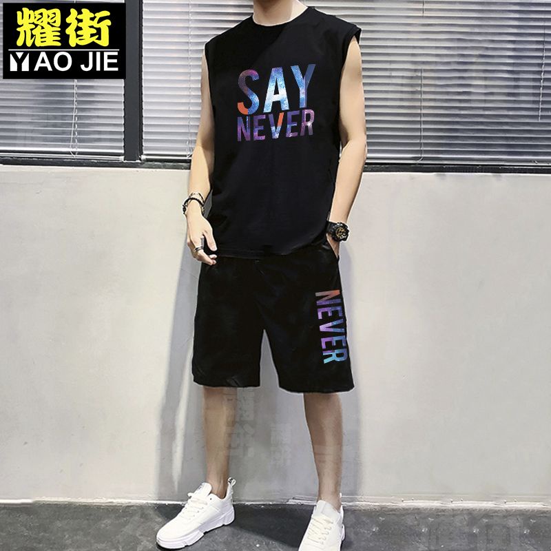 Không tay t-shirt vest nam quần short phù hợp với nam áo ghi lê hợp thời trang bóng rổ bộ đồ thể thao nam rời độc đáo