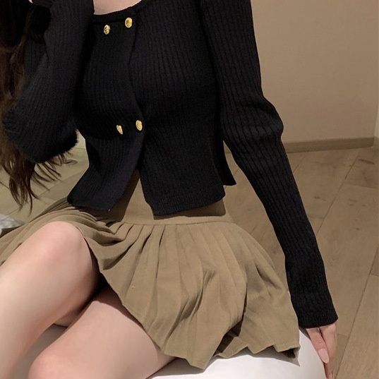Áo len dáng croptop thiết kế tiểu thư đơn giản, Áo croptop phong cách Hàn Quốc nhẹ nhàng LK03