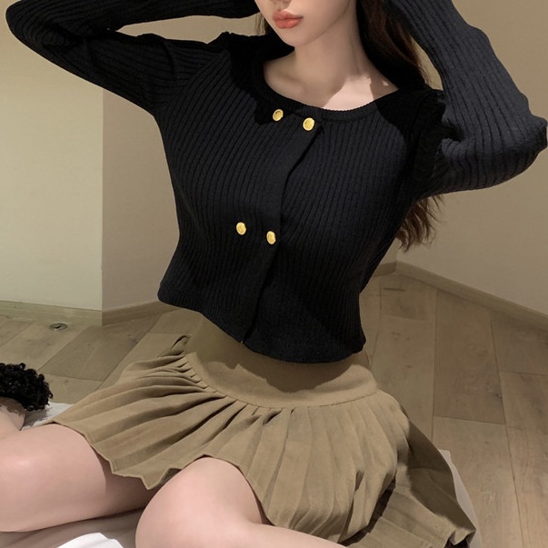 Áo len dáng croptop thiết kế tiểu thư đơn giản, Áo croptop phong cách Hàn Quốc nhẹ nhàng LK03